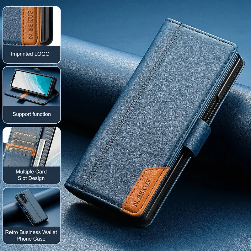 Luxury Magnetic Anti-theft Brush Leather Wallet Card Slot Phone Case for Samsung Galaxy Z Fold 7 6 5 4 3 Purse Holder Cover Etui