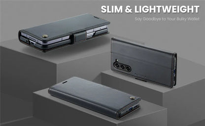 Luxury Magnetic Leather Wallet Multi Card Phone Case for Samsung Galaxy Z Fold 7 6 5 Fold6 Fold5 Shockproof Stand Cover Back Bag