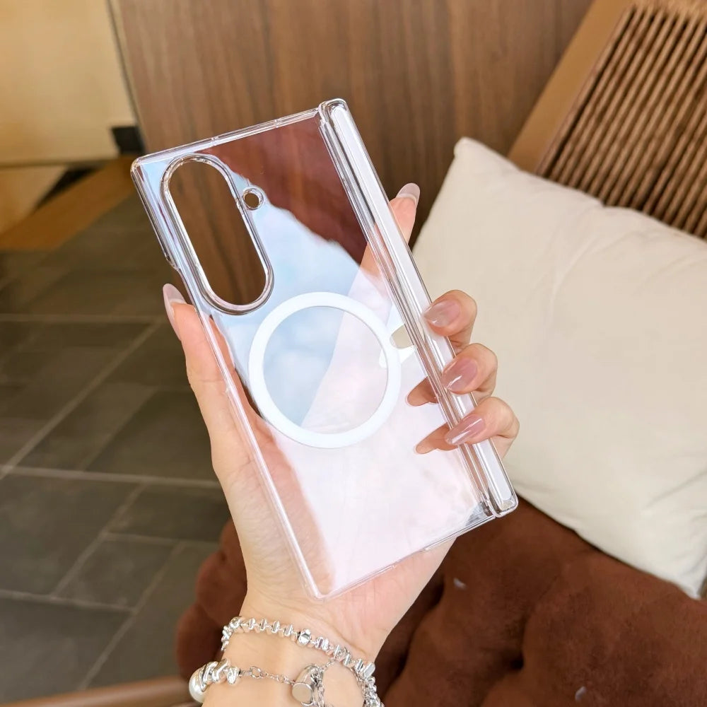for Magsafe Transparent Hard Acrylic Case for Samsung Galaxy Z Fold 7 6 5 4 zfold Fold7 Magnetic Clear Shockproof Slim Cover