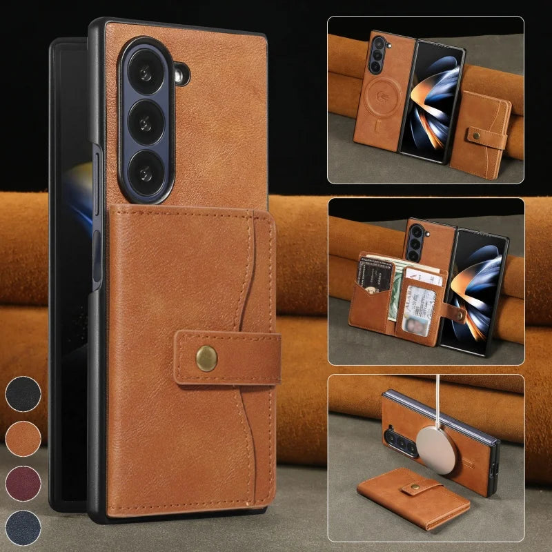 MagSafe Wireless Charging Wallet Card Phone Case For Samsung Galaxy Z Fold 7 6 5 4 3 Fold7 Fold6 Fold5 Flip Purse Holder Cover