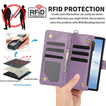 Lanyard Leather Zipper Wallet Multi Card Phone Case for Samsung Galaxy Z Fold 7 6 5 4 3 Fold6 Fold5 Fold4 Fold3 Flip Stand Cover