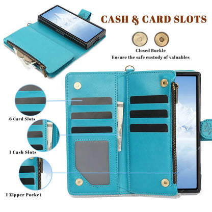 Lanyard Leather Zipper Wallet Multi Card Phone Case for Samsung Galaxy Z Fold 7 6 5 4 3 Fold6 Fold5 Fold4 Fold3 Flip Stand Cover