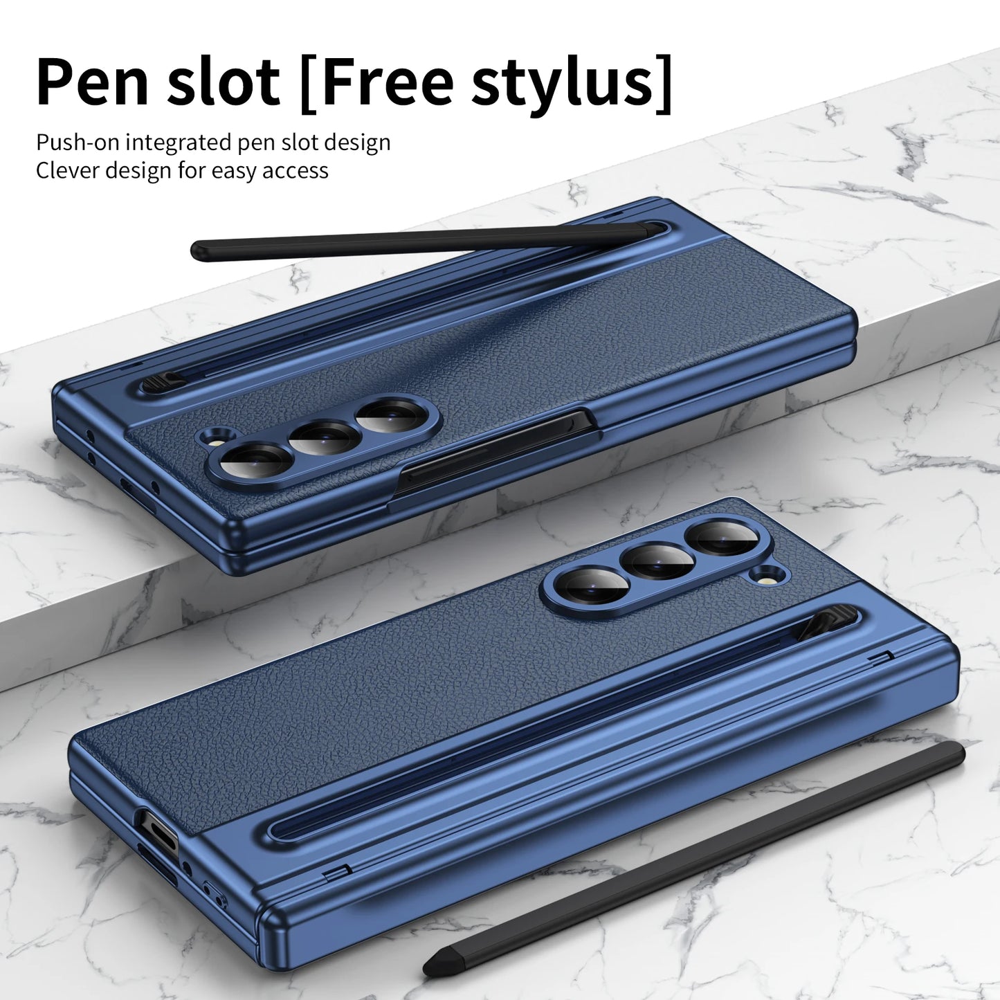 VIETAO For Samsung Galaxy Z Fold 7 Leather Phone Case With Hinge Protection, Z Fold 6 Case With Front Screen Film Protector+Pen