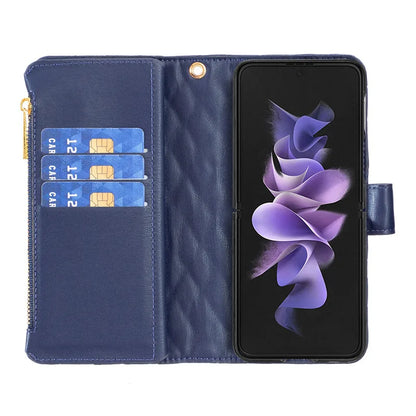 Luxury Lanyard Zipper Wallet Card Slot Phone Case For Samsung Galaxy Z Fold 7 6 5 4 3 Fold6 Fold5 Fold4 Leather Flip Stand Cover