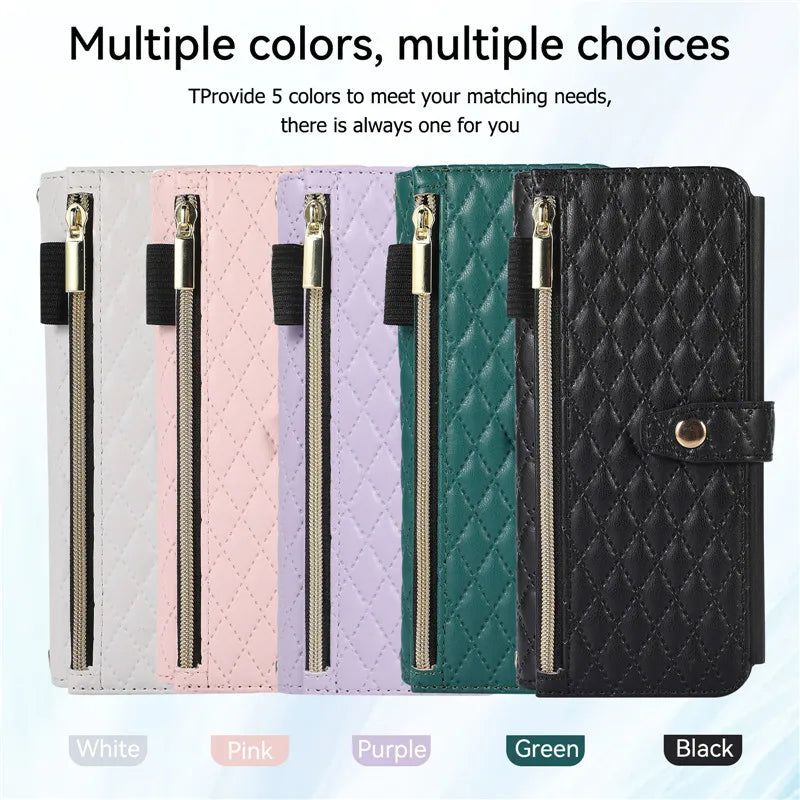 Luxury Lanyard Leather Flip Stand Phone Case for Samsung Galaxy Z Fold 7 6 5 4 3 Fold6 Fold5 Fold3 Fold4 Zip Wallet Card Cover