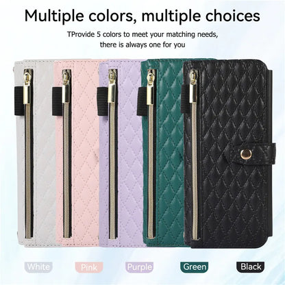 Luxury Lanyard Leather Flip Stand Phone Case for Samsung Galaxy Z Fold 7 6 5 4 3 Fold6 Fold5 Fold3 Fold4 Zip Wallet Card Cover