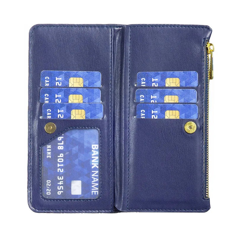 Luxury Lanyard Zipper Wallet Card Slot Phone Case For Samsung Galaxy Z Fold 7 6 5 4 3 Fold6 Fold5 Fold4 Leather Flip Stand Cover