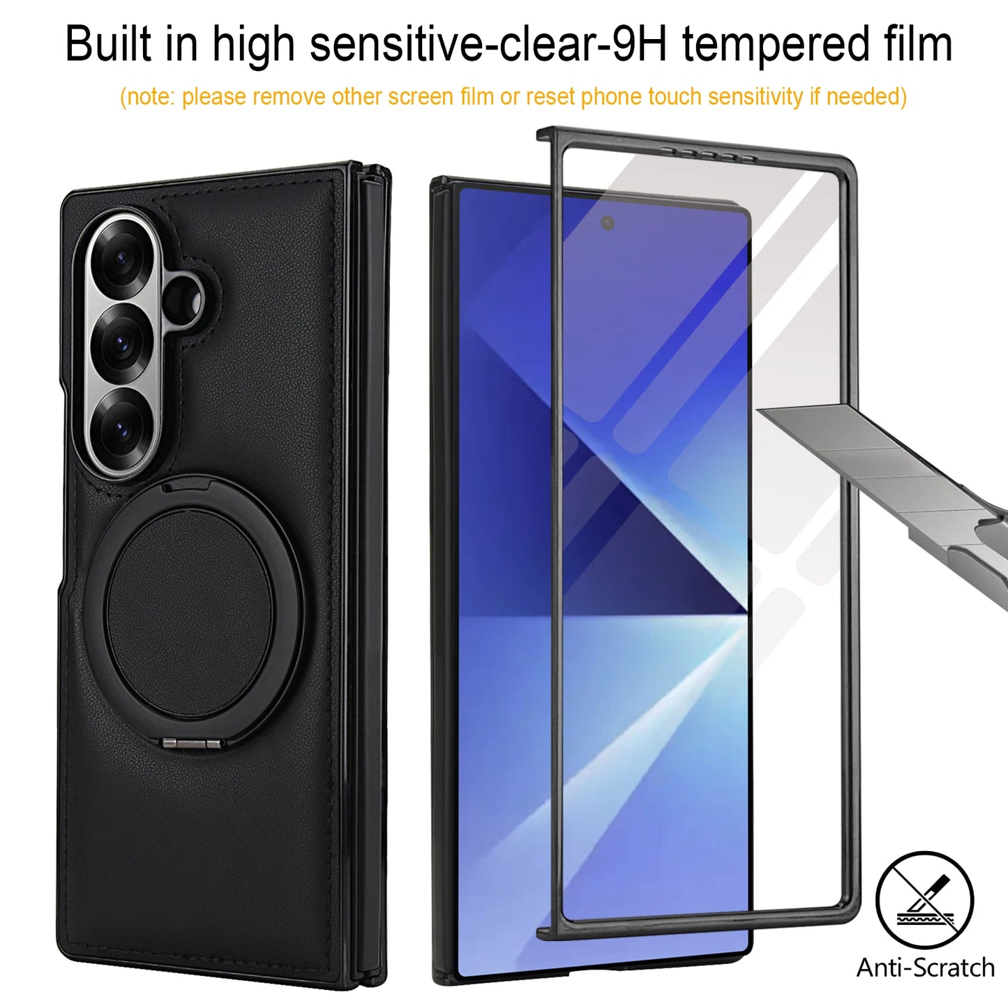 Rotating Bracket Pu Leather Phone Case for Samsung Galaxy Z Fold7 Z Fold 6 5 4 3 Magnetic Charging Camera Screen Protective Cover