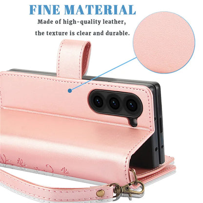 Lanyard Leather Zipper Wallet Multi Card Phone Case for Samsung Galaxy Z Fold 7 6 5 4 3 Fold6 Fold5 Fold4 Fold3 Flip Stand Cover