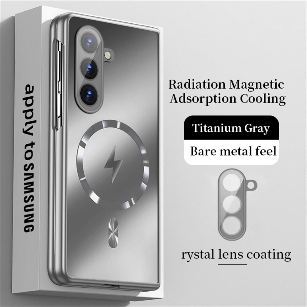 Luxury For Magsafe Wireless Charging Matte Frosted AG Case For Samsung Z Fold 7 6 zfold 5 4 3 5G Full Lens Protection Back Cover