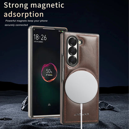 Z Fold7 Magnetic Electroplated Bracket Leather Flip Moblie Phone Case for Samsung Galaxy Z Fold 6 5 4 3 Protective Hard Cover