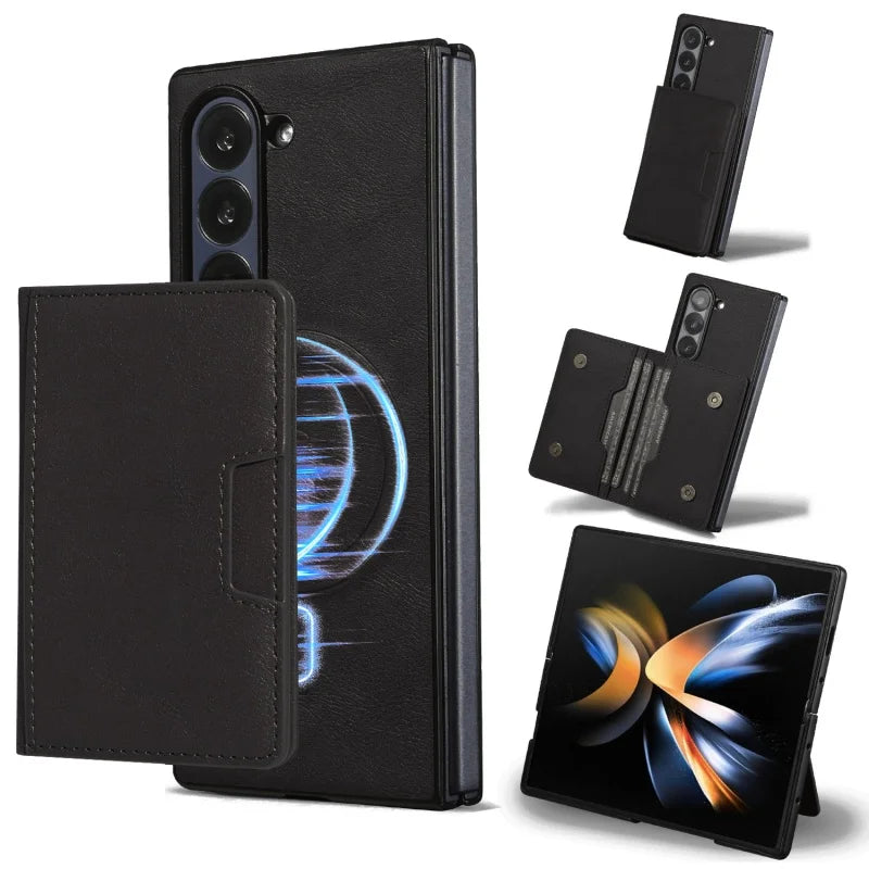 MagSafe Wireless Charging Leather Purse Phone Case For Samsung Galaxy Z Fold 7 6 5 4 3 Fold7 Fold6 Fold5 Flip Wallet Card Cover
