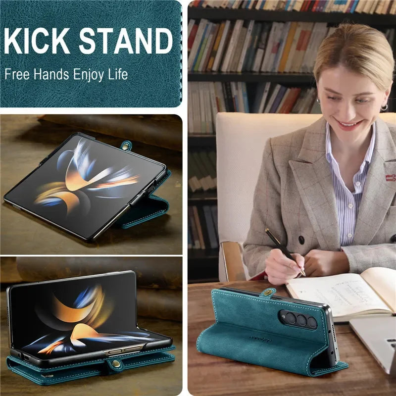Retor Magnetic Leather Wallet Card Slots Phone Case for Samsung Galaxy Z Fold 7 6 5 4  Fold6 Fold5 Fold4 Flip Stand Cover Bag