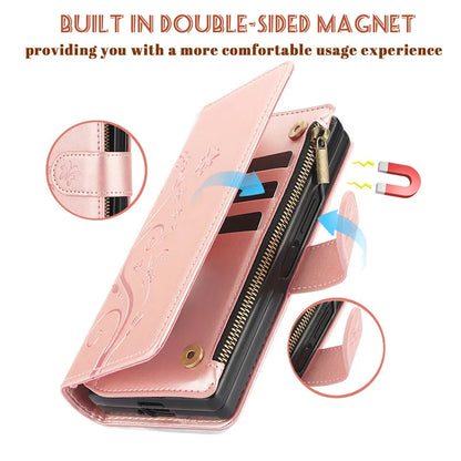 Lanyard Leather Zipper Wallet Multi Card Phone Case for Samsung Galaxy Z Fold 7 6 5 4 3 Fold6 Fold5 Fold4 Fold3 Flip Stand Cover