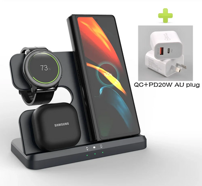 Galaxy Watch and Buds/Phones 3 in 1 Charger Wireless Charging Station for Samsung Watch 7 6 5 Pro/4 Active S25 Ultra S24 Flip 6
