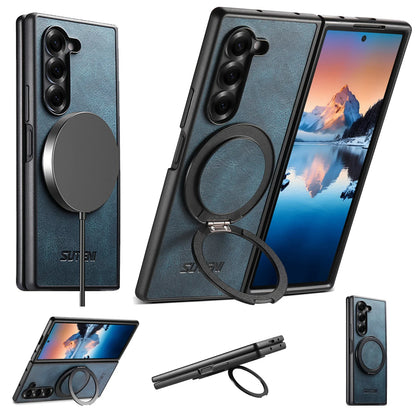 Oil Wax Leather Flip Phone Case for Samsung Galaxy Z Fold 7 Zfold6 5 Magnetic Wireless Charging Hardware Ring Bracket Back Cover