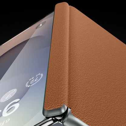 First Layer Cowhide Leather Phone Case for Samsung Galaxy Z Fold 7 Fold7 Metal Lens Protection Magnetic Attraction Hard Cover