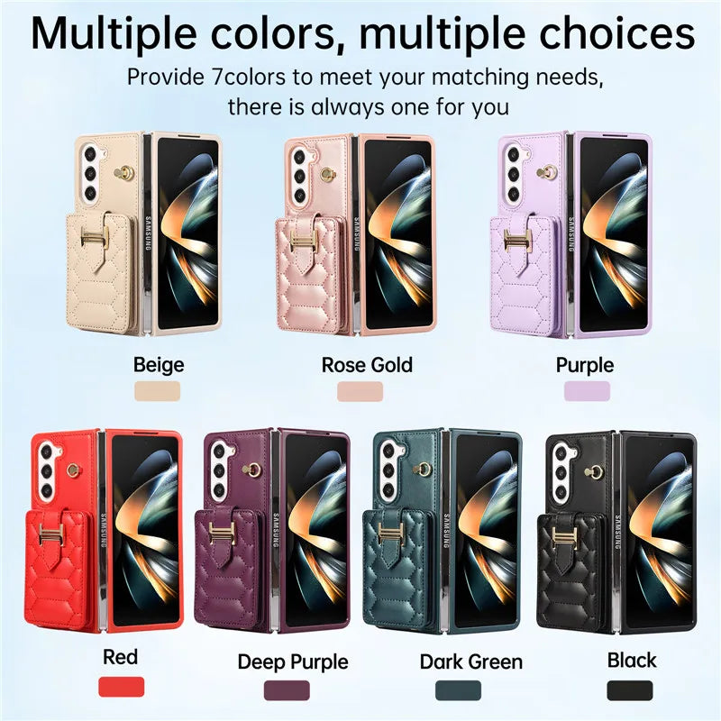 Crossbody Lanyard Leather Phone Case for Samsung Galaxy Z Fold 6 5 4 3 Fold6 Fold5 Fold4 Fold3 Wrist Rope Wallet Card Cover Etui