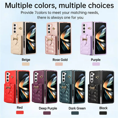 Crossbody Lanyard Leather Phone Case for Samsung Galaxy Z Fold 6 5 4 3 Fold6 Fold5 Fold4 Fold3 Wrist Rope Wallet Card Cover Etui