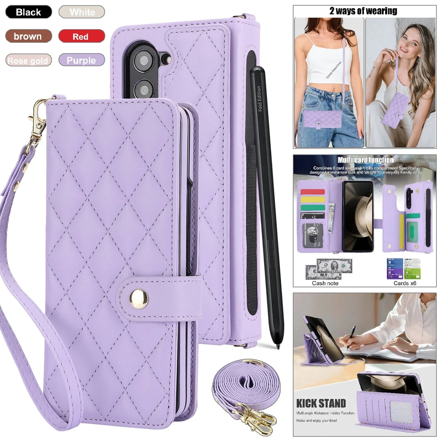 Ring Leather Zipper Wallet Card Slot Phone Case for Samsung Galaxy Z Fold 7 6 5 4 3 Shock Proof Flip Purse Holder Cover Hoesje