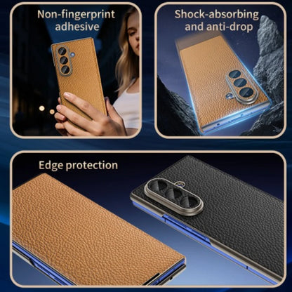 Genuine Cowhide Leather Phone Case for Samsung Galaxy Z Fold 7 Fold6 5 W24 W25 Fine Hole Lens Bumper Magnetic Suction Edge Cover