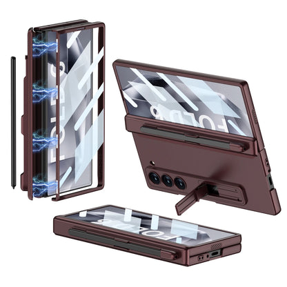 Hinge Protection Magnetic Pen Slot Cover For Samsung Galaxy Z Fold 6 5 4 3 5G Case Luxury Stand Hard PC Cover for Fold5 Fold6