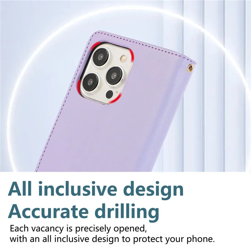 Crossbody Lanyard Leather Zip Wallet Card Slot Phone Case for Samsung Galaxy Z Fold 7 6 5 4 3 Wrist Strap Flip Stand Cover Etui