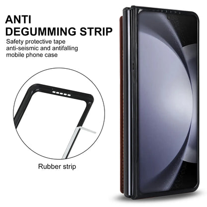 Fold7 Double Button Card Holder Wallet Phone Case for Samsung Galaxy Z Fold 7 6 5 4 3 Diamond Grid Texture Flip Pu Leather Cover