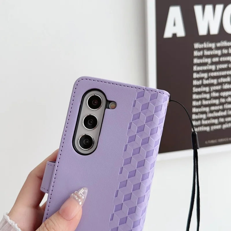 Luxury Leather Flip Purse Holder Phone Case For Samsung Galaxy Z Fold 7 6 5 4 3 Fold7 Fold6 Fold5 Wallet Card Cover Back Bag