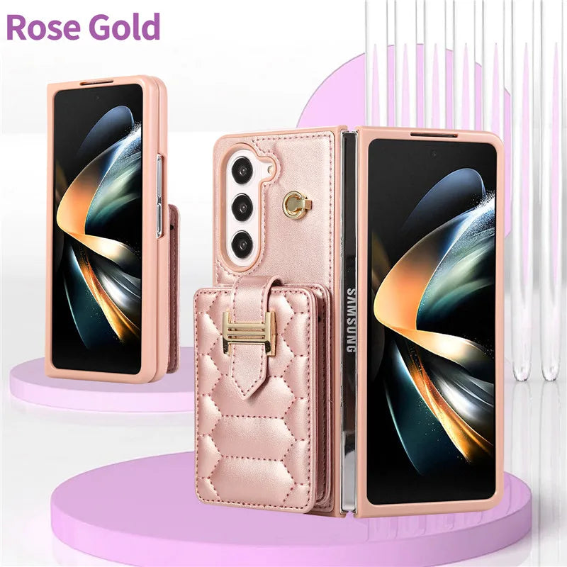 Crossbody Lanyard Leather Phone Case for Samsung Galaxy Z Fold 6 5 4 3 Fold6 Fold5 Fold4 Fold3 Wrist Rope Wallet Card Cover Etui