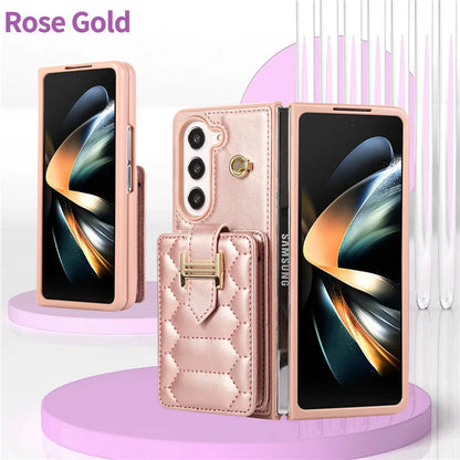 Crossbody Lanyard Leather Phone Case for Samsung Galaxy Z Fold 6 5 4 3 Fold6 Fold5 Fold4 Fold3 Wrist Rope Wallet Card Cover Etui