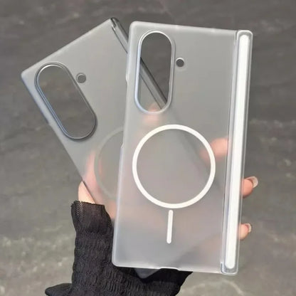 Transparent For Magsafe Magnetic Center Axis Case For Samsung Galaxy ZFold 7 Z Fold Flip 5 6 4 Hard Matte Thin Shockproof Cover