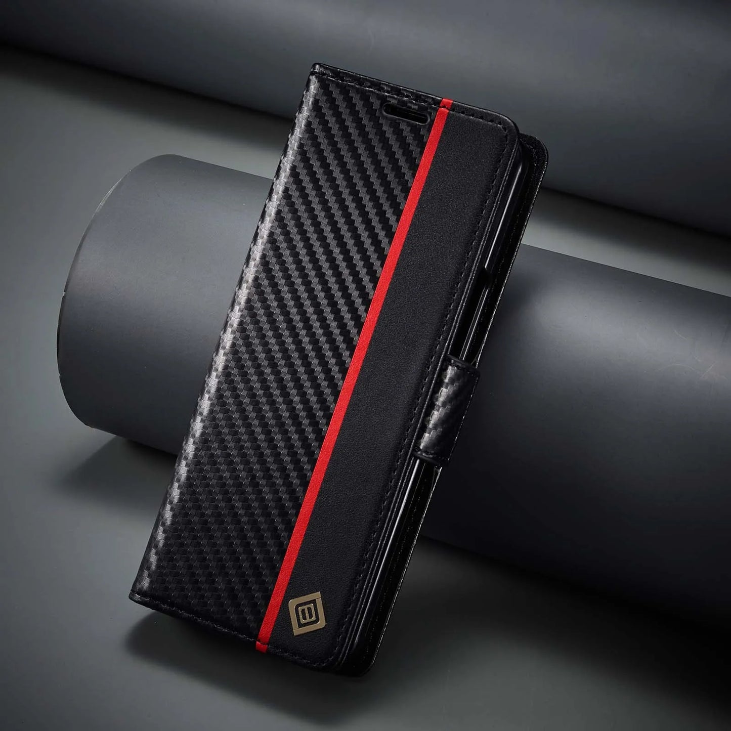 ZFold 7 Carbon Fiber Texture Phone Case for Samsung Galaxy Z Fold 7 6 5 4 3 W23 W22 5G Buckle Pu Leather Card Slot Holder Wallet
