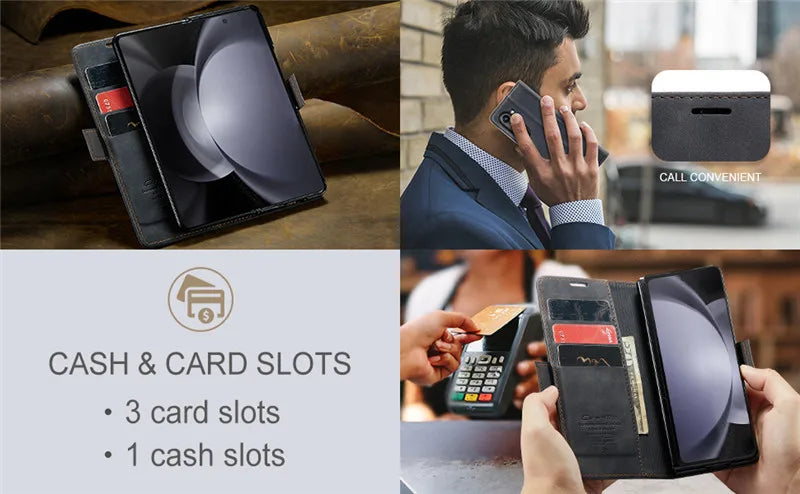 CaseMe Retor Leather Wallet Card Slot Phone Case for Samsung Galaxy Z Fold 7 6 5 4 Fold5 Fold6 Shockproof Flip Stand Cover Coque