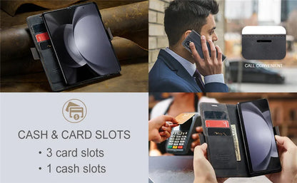 CaseMe Retor Leather Wallet Card Slot Phone Case for Samsung Galaxy Z Fold 7 6 5 4 Fold5 Fold6 Shockproof Flip Stand Cover Coque