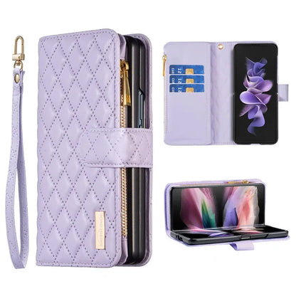 Luxury Lanyard Zipper Wallet Card Slot Phone Case For Samsung Galaxy Z Fold 7 6 5 4 3 Fold6 Fold5 Fold4 Leather Flip Stand Cover