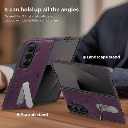Fold 7 Strong Magnetic Phone Case for Samsung Galaxy Z Fold 7 6 5 4 3 Wireless Charging Metal Rotating Bracket Pu Leather Cover