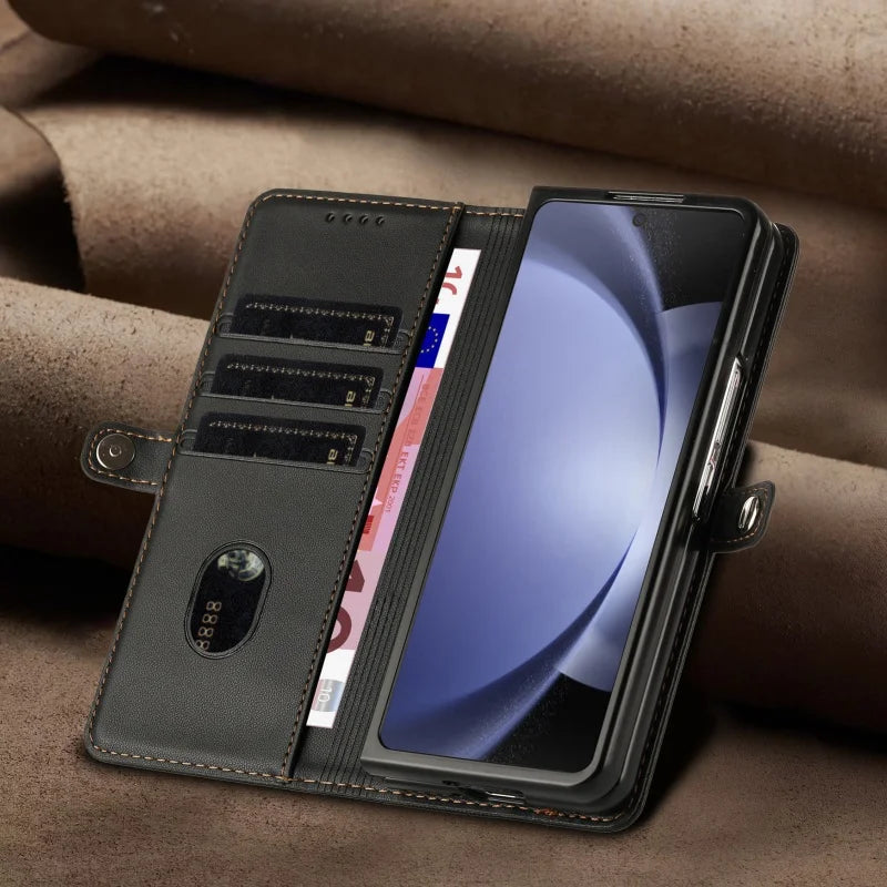 Thin Suede Leather Purse Phone Case for Samsung Galaxy Z Fold 7 6 5 4 3 Fold6 Fold5 Fold4 Fold3 Flip Stand Wallet Card Cover Bag