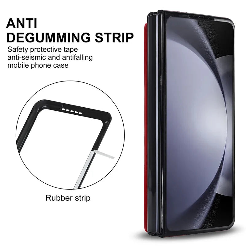 Pen Slot Leather Wallet Card Phone Case for Samsung Galaxy Z Fold 7 6 5 4 3 Fold6 Fold5 Fold4 Fold3 Retor Flip Stand Cover Etui