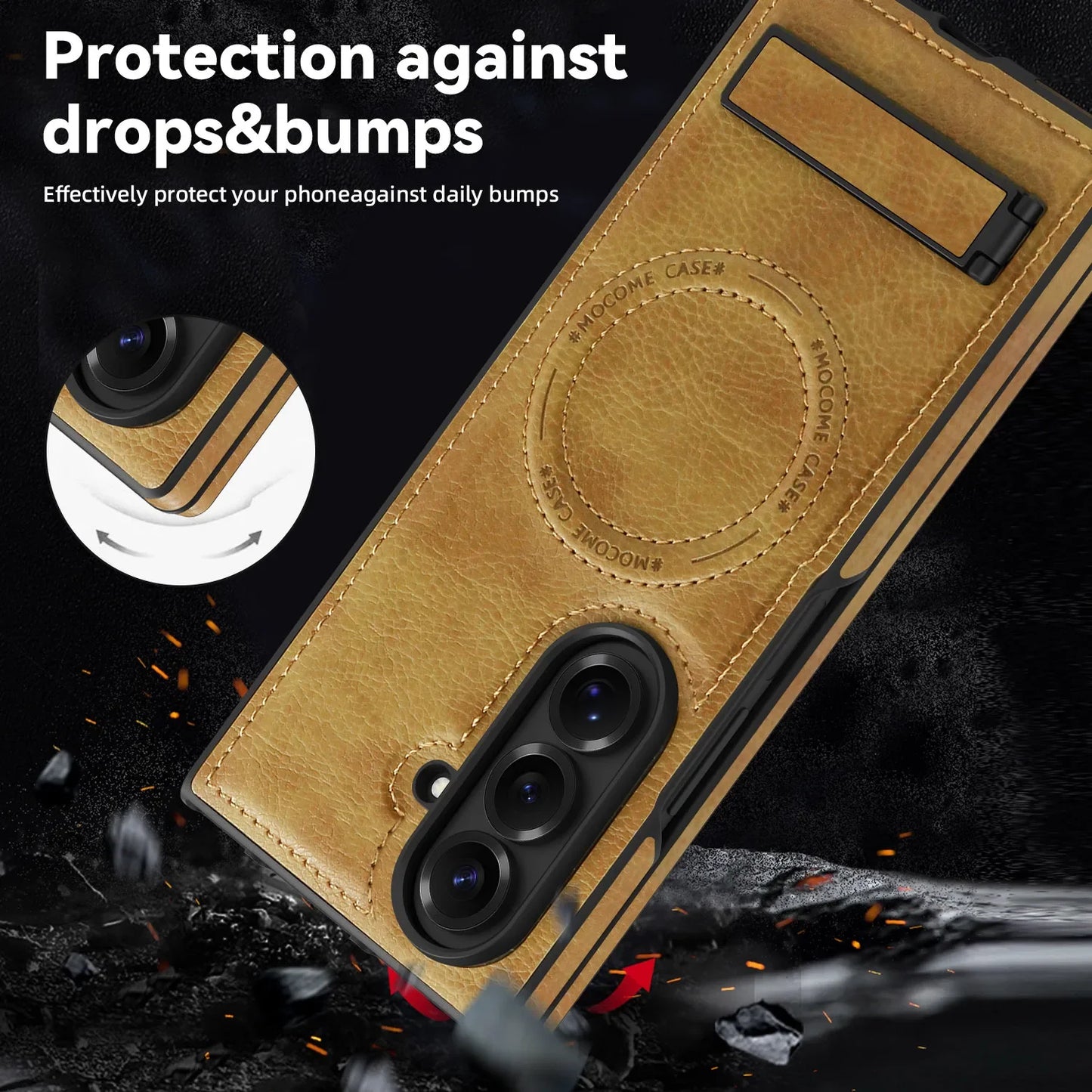 Magnetic Charging Phone Case for Samsung Galaxy Z Fold 7 Fold6 5 4 3 Invisible Bracket Anti Drop Auto Leather Protective Cover