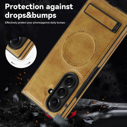 Magnetic Charging Phone Case for Samsung Galaxy Z Fold 7 Fold6 5 4 3 Invisible Bracket Anti Drop Auto Leather Protective Cover