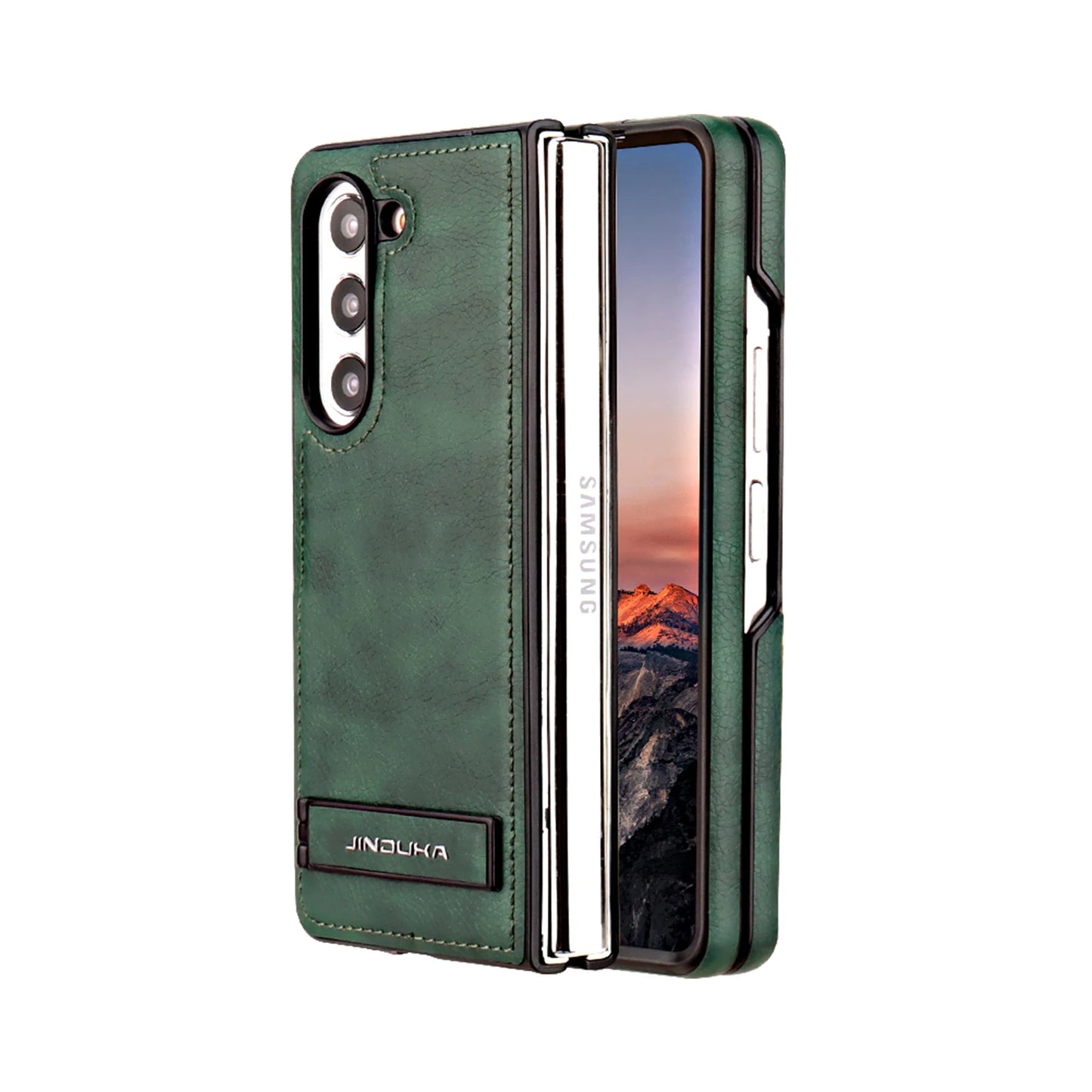 Z Fold 6 Electroplated Frame Bracket flip Leather cell Phone Case for Samsung Galaxy Z Fold 6 5 4 3 Anti Fingerprint Back Cover