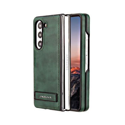 Z Fold 6 Electroplated Frame Bracket flip Leather cell Phone Case for Samsung Galaxy Z Fold 6 5 4 3 Anti Fingerprint Back Cover