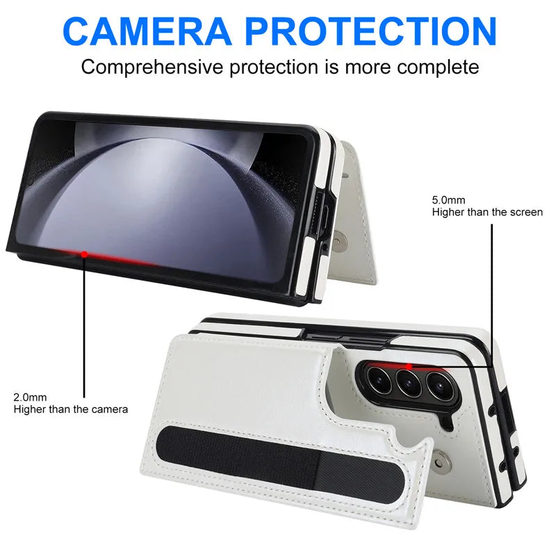 Pen Slot Leather Wallet Card Phone Case for Samsung Galaxy Z Fold 7 6 5 4 3 Fold6 Fold5 Fold4 Fold3 Retor Flip Stand Cover Etui