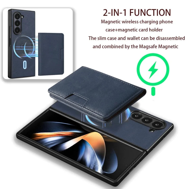 MagSafe Wireless Charging Leather Purse Phone Case For Samsung Galaxy Z Fold 7 6 5 4 3 Fold7 Fold6 Fold5 Flip Wallet Card Cover
