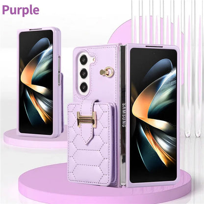 Crossbody Lanyard Leather Phone Case for Samsung Galaxy Z Fold 6 5 4 3 Fold6 Fold5 Fold4 Fold3 Wrist Rope Wallet Card Cover Etui