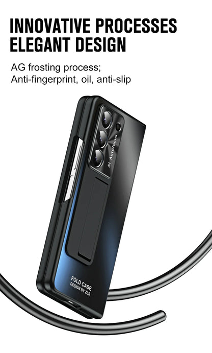 with Screen Protector Pen Phone Case for Samsung Galaxy Z Fold 7 6 5 4 3 Kickstand Skin Texture Scrub Fine Hole Polishing Glass