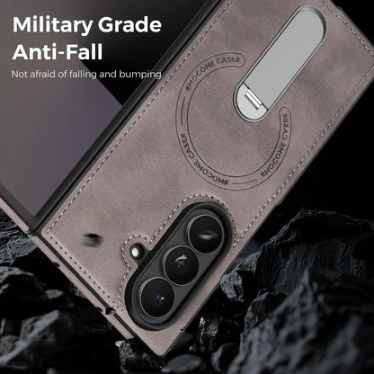 Fold 7 Strong Magnetic Phone Case for Samsung Galaxy Z Fold 7 6 5 4 3 Wireless Charging Metal Rotating Bracket Pu Leather Cover