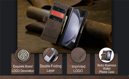 CaseMe Retor Leather Wallet Card Slot Phone Case for Samsung Galaxy Z Fold 7 6 5 4 Fold5 Fold6 Shockproof Flip Stand Cover Coque