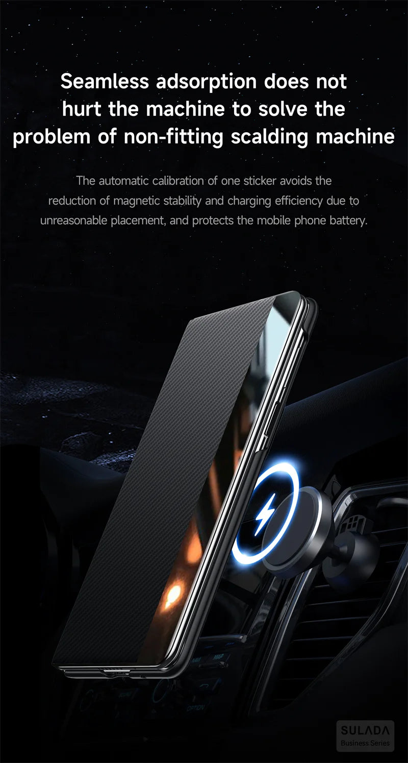 Carbon Fiber Magsafe Flip Case for Z Fold 7/6 – Leather Business Window View